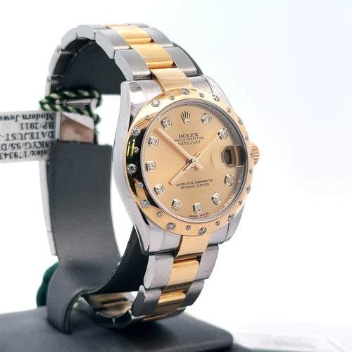 Pre-Owned Rolex Datejust 31mm 2 tone 18k Yellow Gold Watch 178343 diamond bezel