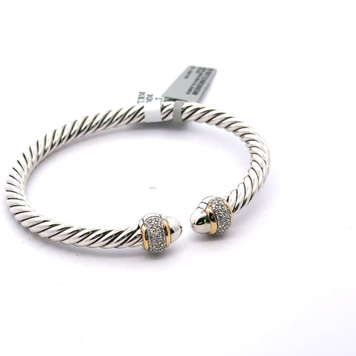 David Yurman Cable Bracelet Sterling Silver with 18K Yellow Gold & Diamonds .34 CT