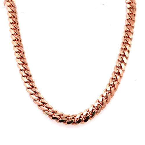 Men's Miami Cuban Link Chain necklace  10k Rose Gold - 75.2g Length - 22 Inches