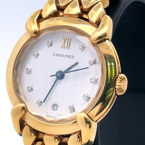 Chaumet Elysees 18k Gold 25mm Quartz Date Watch Mother of pearl Dial preowned