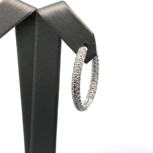 14k White Gold 3.00 CT Diamond Inside Out Pave Hoop Earrings 11.6gm S16111