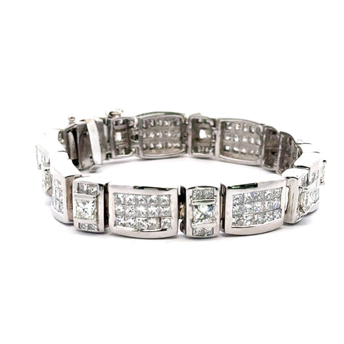 Platinum 24.50CT Princess Cut Diamond Tennis Bracelet, 8.5", 122.0G S107934