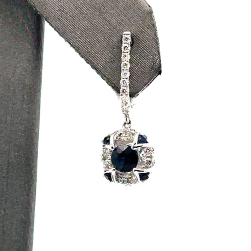 Vera Wang 10k White Gold .90 CT Sapphire & Diamond Dangling Earrings, 2.7gm