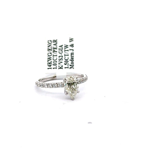 14k White Gold 1.50CT Pear Shape Diamond Engagement Ring, 2.2gm, S107992