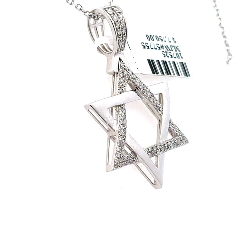 14k White Gold 0.85 CT Diamond Star of David Necklace, 6.1gm, S107525