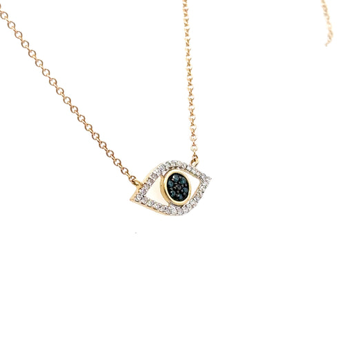 10k Yellow Gold 0.10 CT Diamond Evil Eye Pendant Necklace, 1.8g, S15622