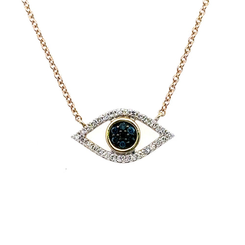 10k Yellow Gold 0.10 CT Diamond Evil Eye Pendant Necklace, 1.8g, S15622