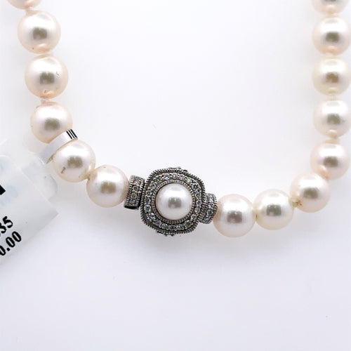 Vera Wang 14k White Gold Pearl, Sapphire & Diamond Ladies necklace, 18", 28gm, S16158