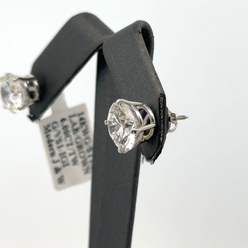 14k White Gold 6.00CT Lab-Grown Diamond Stud Earrings, Screw Back S108003