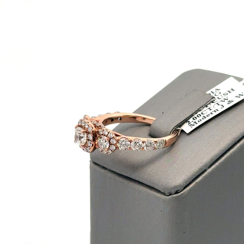 14K Rose Gold 1.85CT Diamond Halo Engagement Ring Set, 4.4G, Size 7, S107673