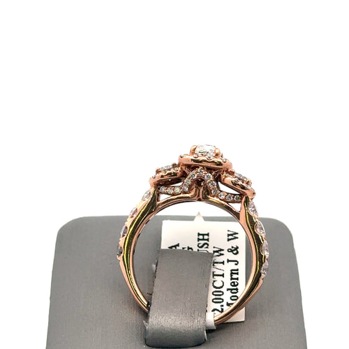 14K Rose Gold 1.85CT Diamond Halo Engagement Ring Set, 4.4G, Size 7, S107673