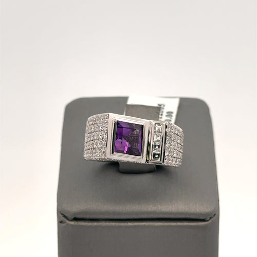 18k White Gold 2.00 CT Amethyst & Diamond Ladies Ring, 12.2gm, S 6.5 S108044
