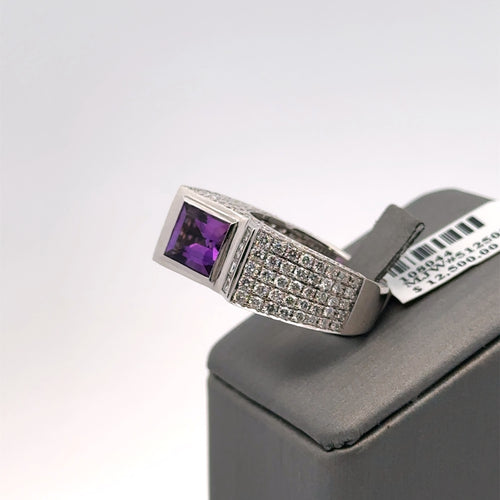 18k White Gold 2.00 CT Amethyst & Diamond Ladies Ring, 12.2gm, S 6.5 S108044