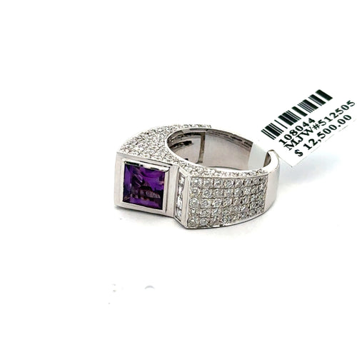 18k White Gold 2.00 CT Amethyst & Diamond Ladies Ring, 12.2gm, S 6.5 S108044