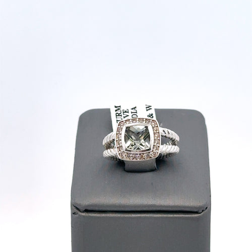 David Yurman Albion Ring Sterling Silver w/ Prasiolite &  Diamonds, S108054