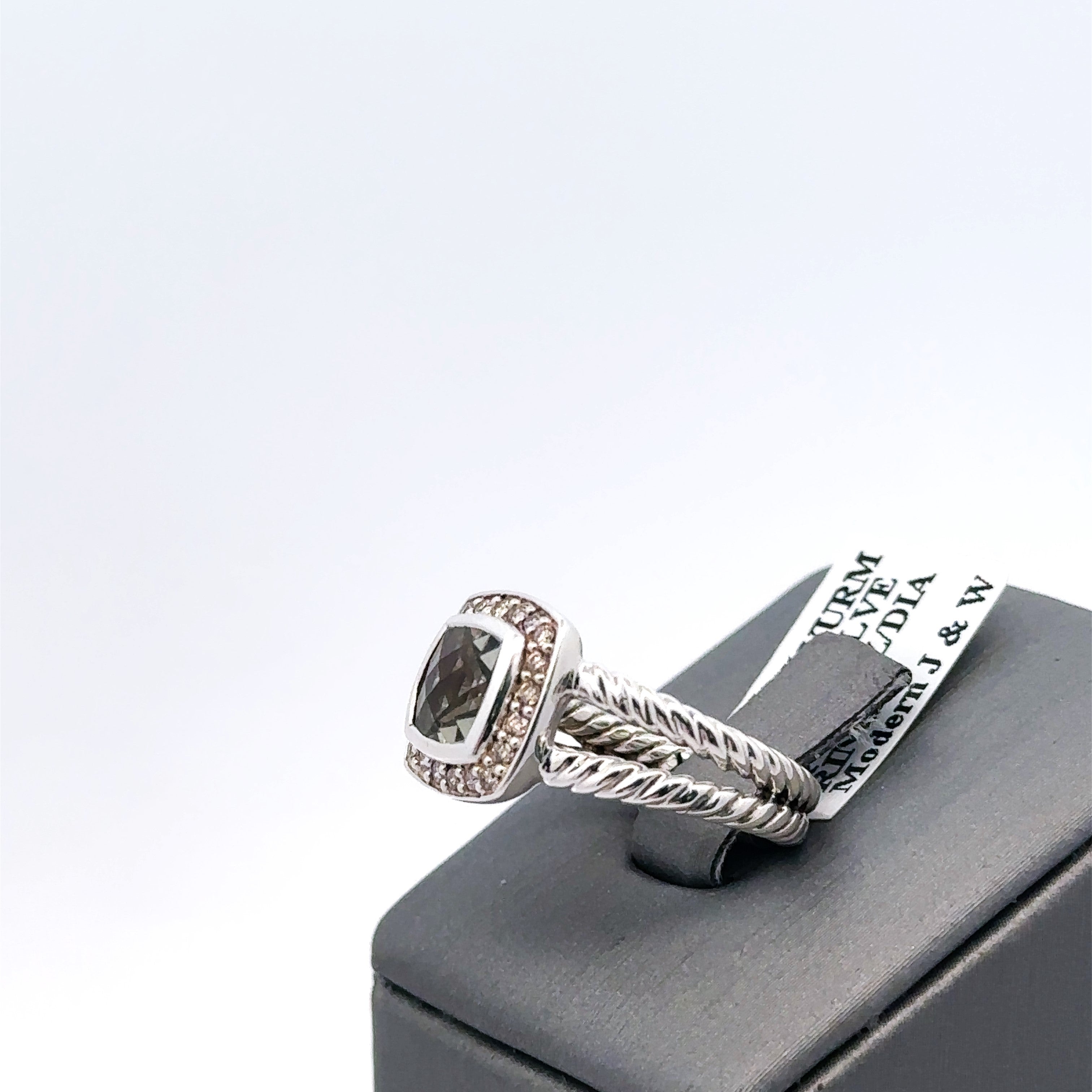 David Yurman Albion Ring Sterling Silver w/ Prasiolite & Diamonds, S10