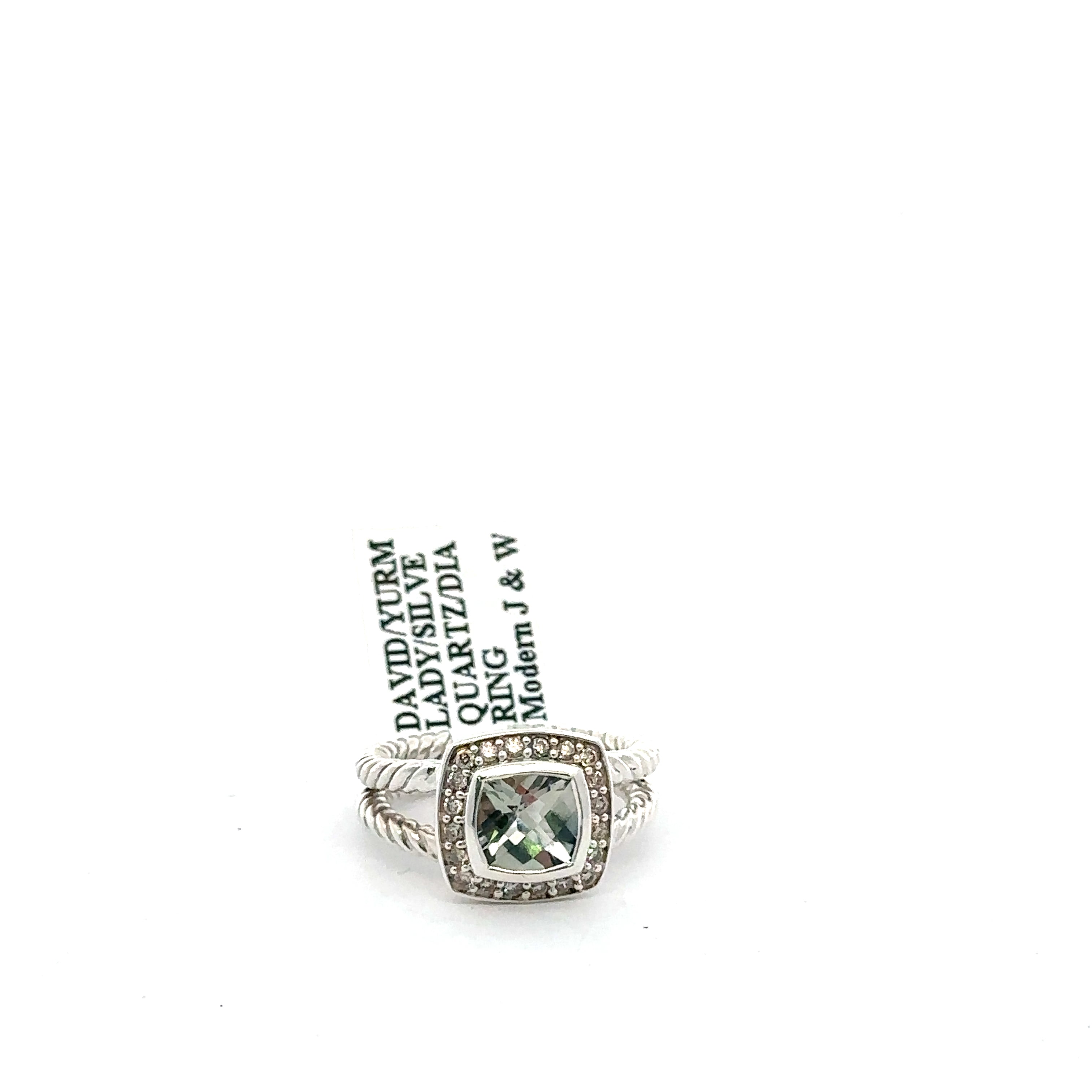 David Yurman Albion Ring Sterling Silver w/ Prasiolite & Diamonds, S10