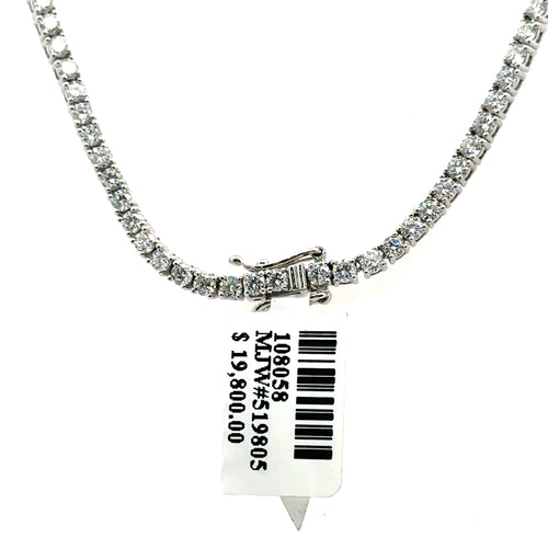 14K White Gold 10.00 CT Lab Grown Diamond Tennis Necklace, 17", 14.6g, S108058