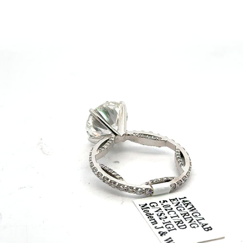 14K White Gold 5.02CT Round Cut Lab Diamond Engagement Ring, Size 6,  S108090