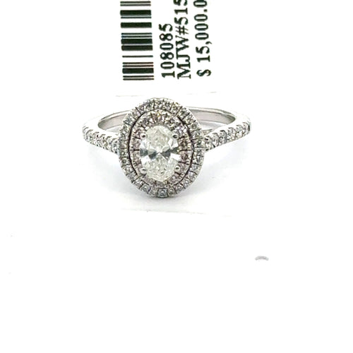 14k White Gold 1.00 CTW Diamond Halo Engagement Ring, Size 5.75 3.3gm, S108085