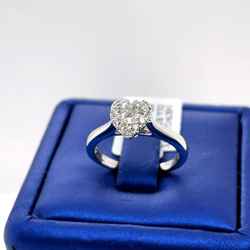 14k White Gold 0.55 CT Diamond Heart Design Ladies Ring, 3.5g, Size 6.75