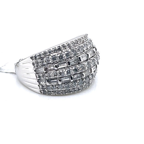 10k White Gold 2.00 CT Baguette & Round Cut Diamond Band, 5.6gm, Size 7