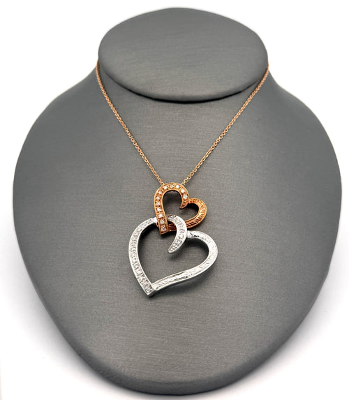 14k WRG 0.25 CT Diamond Ladies Heart Pendant Necklace, 6.2g, S108788