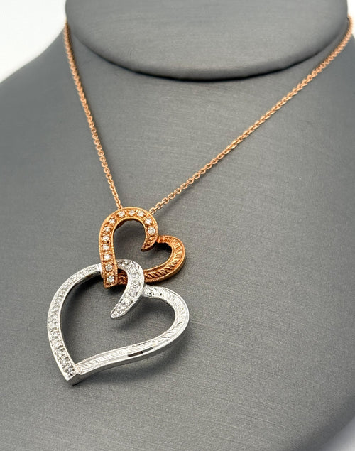 14k WRG 0.25 CT Diamond Ladies Heart Pendant Necklace, 6.2g, S108788