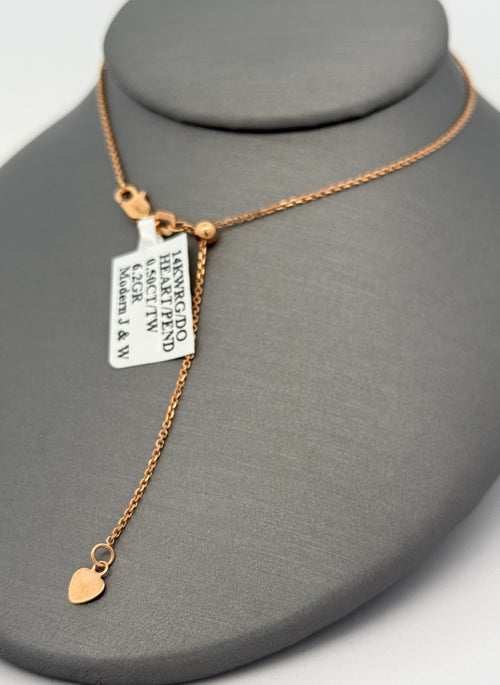 14k WRG 0.25 CT Diamond Ladies Heart Pendant Necklace, 6.2g, S108788