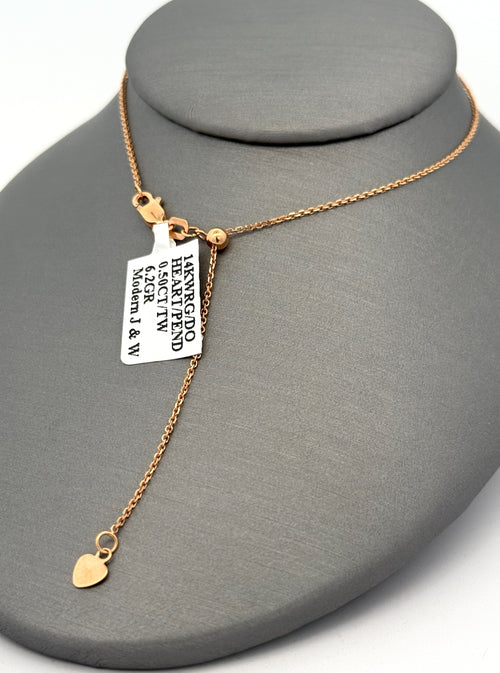 14k WRG 0.25 CT Diamond Ladies Heart Pendant Necklace, 6.2g, S108788