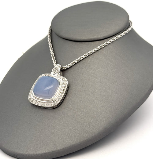 14k White Gold 0.25 CT Diamond & Moon Stone Pendant Necklace, 17", S108787