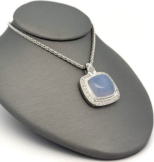 14k White Gold 0.25 CT Diamond & Moon Stone Pendant Necklace, 17", S108787