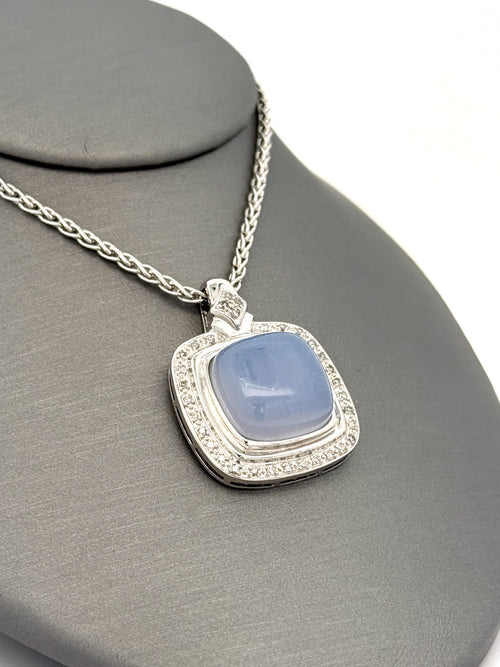 14k White Gold 0.25 CT Diamond & Moon Stone Pendant Necklace, 17", S108787