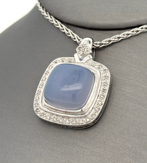 14k White Gold 0.25 CT Diamond & Moon Stone Pendant Necklace, 17", S108787