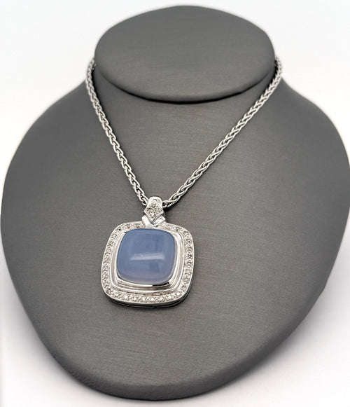 14k White Gold 0.25 CT Diamond & Moon Stone Pendant Necklace, 17", S108787