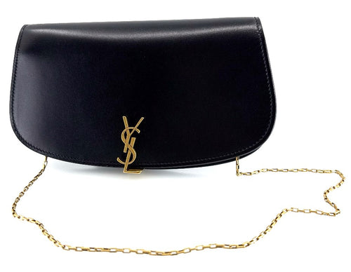 Saint Laurent Voltaire YSL Monogram Wallet on Chain in Grained Leather