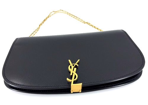 Saint Laurent Voltaire YSL Monogram Wallet on Chain in Grained Leather