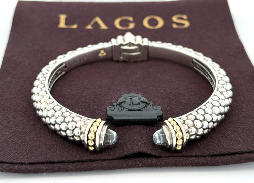 Lagos Caviar Lux Sterling Silver 18k Gold Cuff Bracelet