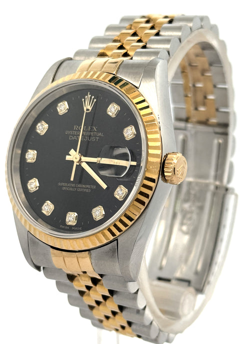 Pre-owned Rolex Datejust 36mm Black Dial - 16233- Yellow Gold/Steel, S108445