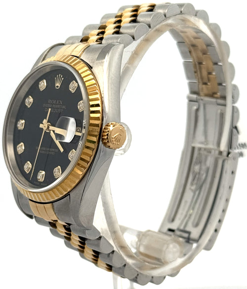 Pre-owned Rolex Datejust 36mm Black Dial - 16233- Yellow Gold/Steel, S108445