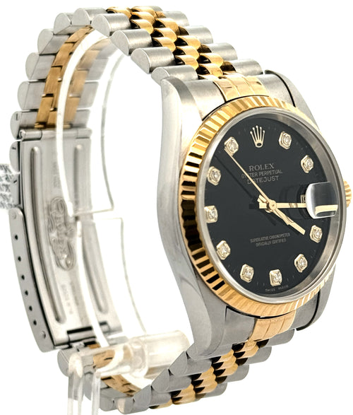 Pre-owned Rolex Datejust 36mm Black Dial - 16233- Yellow Gold/Steel, S108445