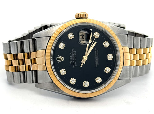 Pre-owned Rolex Datejust 36mm Black Dial - 16233- Yellow Gold/Steel, S108445