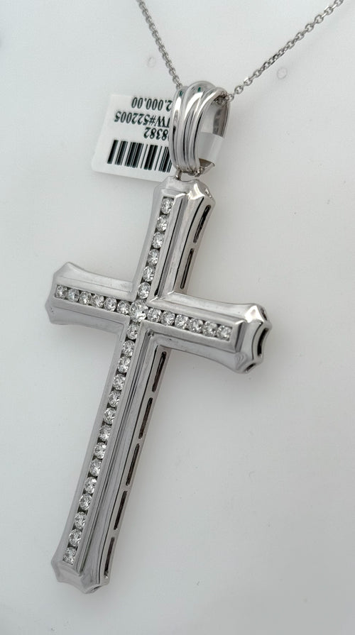 Men's 14k White Gold 2.00 CT Diamond Cross, 22.6gm,S108382