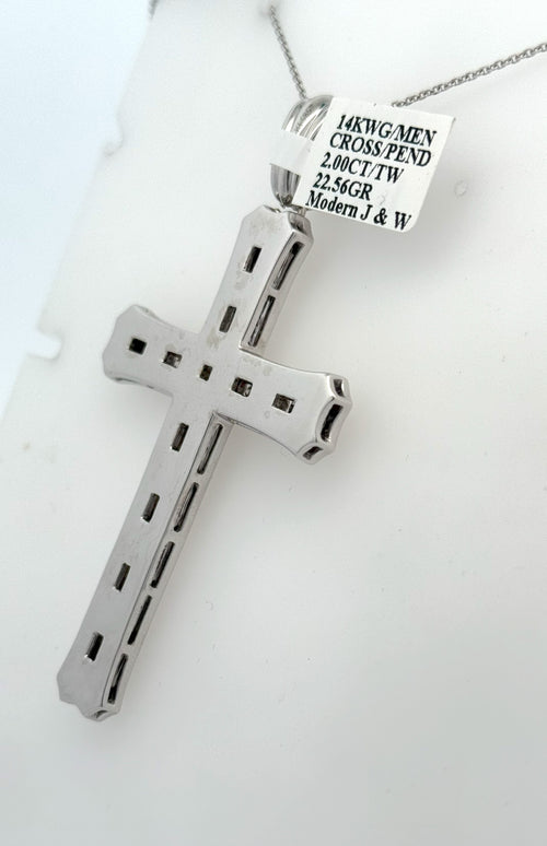 Men's 14k White Gold 2.00 CT Diamond Cross, 22.6gm,S108382