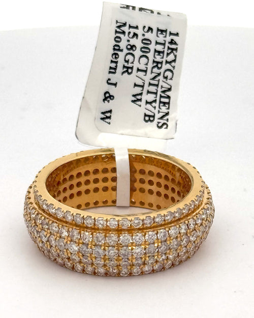 14k Yellow Gold 5.00 CT Diamond Men's Wedding Band, 15.8g, Size 11.25. S108114