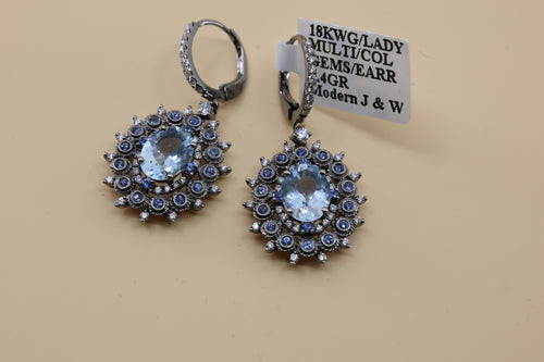 18k White Gold Multi Color Gemstone Drop Earrings, 7.4g, S108816