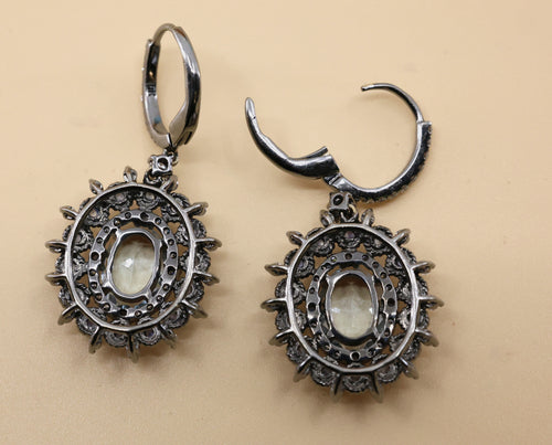 18k White Gold Multi Color Gemstone Drop Earrings, 7.4g, S108816