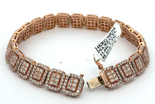14k Rose Gold 11.00 CT Diamond Tennis Bracelet, 46.2g 9", S105964