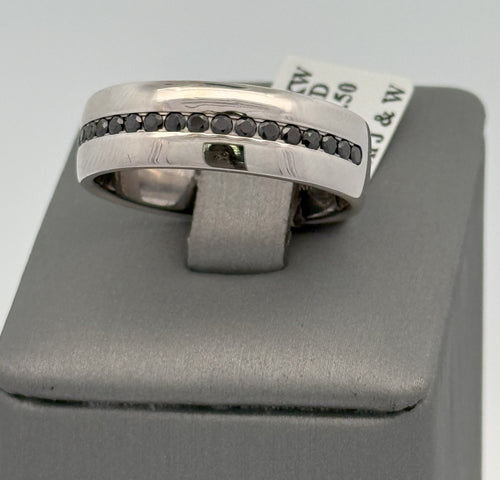 14k White Gold 0.25CT BLK Diamond Men's Wedding Band, 10.2g, Size 10.5, S107273