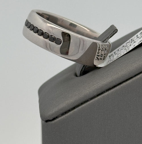 14k White Gold 0.25CT BLK Diamond Men's Wedding Band, 10.2g, Size 10.5, S107273